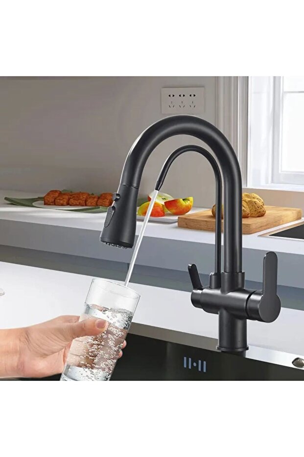 Purified Spiral Kitchen Sink Faucet Black Functional 2 Modes