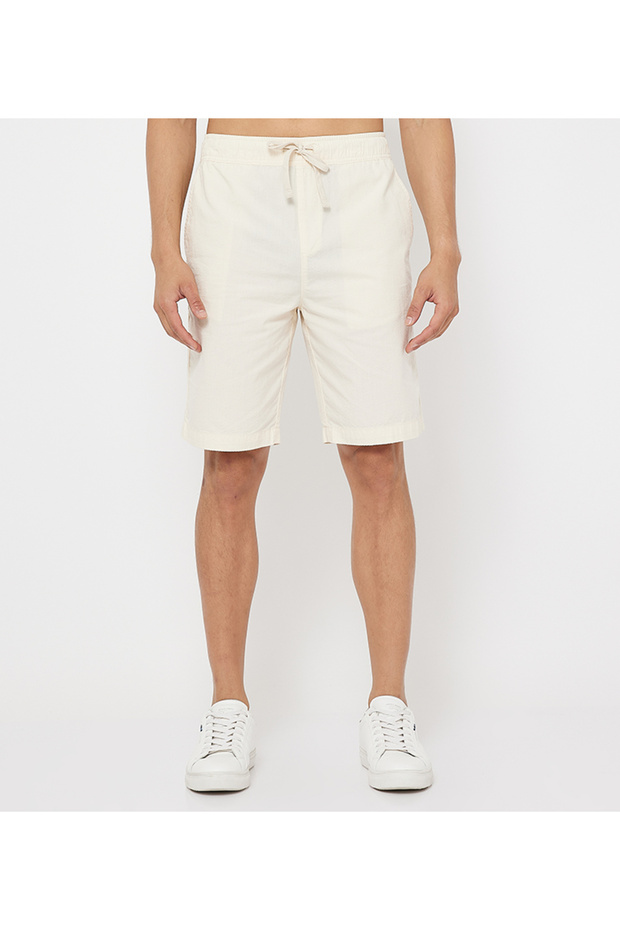 Men's Beige Elastic String Waistband Shorts