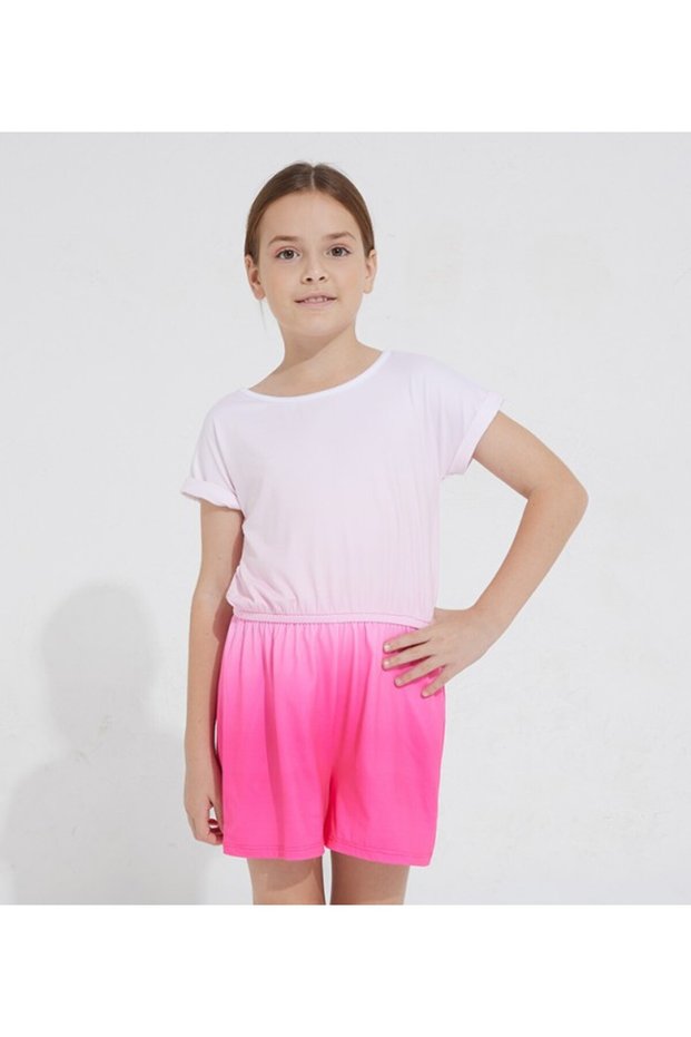 Women's Pink Color Block Scoop Neck Short Sleeve Playsuit