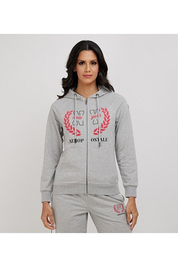 Women's Gray Text Printed Hoodie