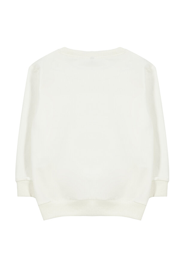 Ekru*002 Kız Çocuk Mevsimlik-İnce Slogan Desenli Örme Sweatshirt TKDAW25SW00001 - 2