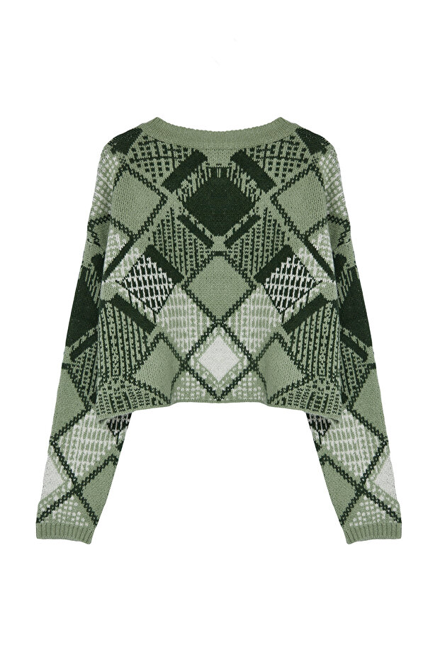 Mint Geniş Kalıp Crop Baklava Desenli Triko Kazak TWOAW24KZ01126 - 7