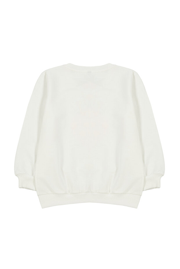 Ekru*001 Kız Çocuk Mevsimlik-İnce Çilek Desenli Örme Sweatshirt TKDAW25SW00001 - 2