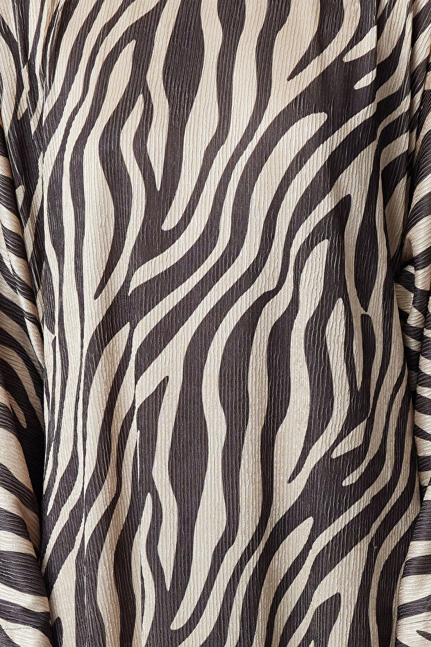 Bej Krinkle Örme Animal Zebra Desenli Elbise TCTSS24EB00284 - 3