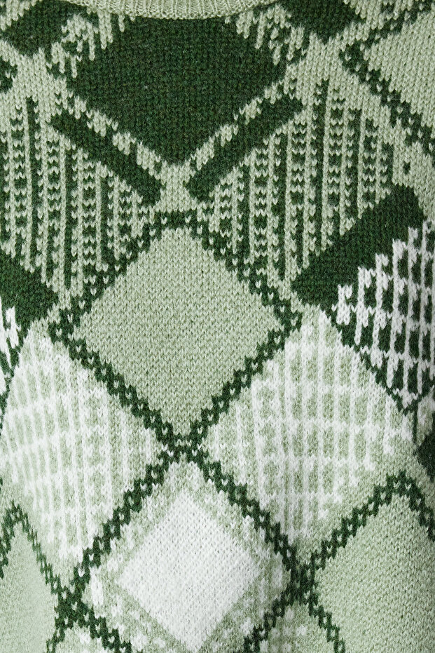 Mint Geniş Kalıp Crop Baklava Desenli Triko Kazak TWOAW24KZ01126 - 3