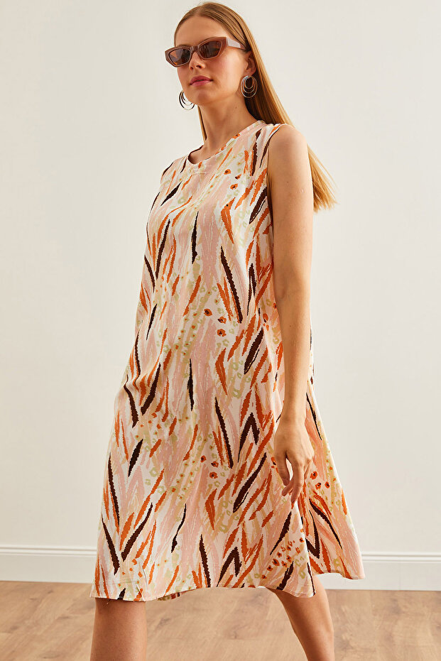 Women's Leaf Powder Back Drop Bell Woven Viscose Dress Elb- 19002231