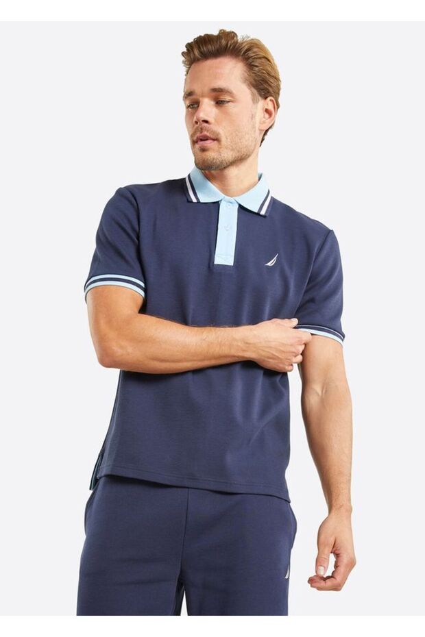 Men's Polo Neck Navy Blue T-Shirt - N1M01687