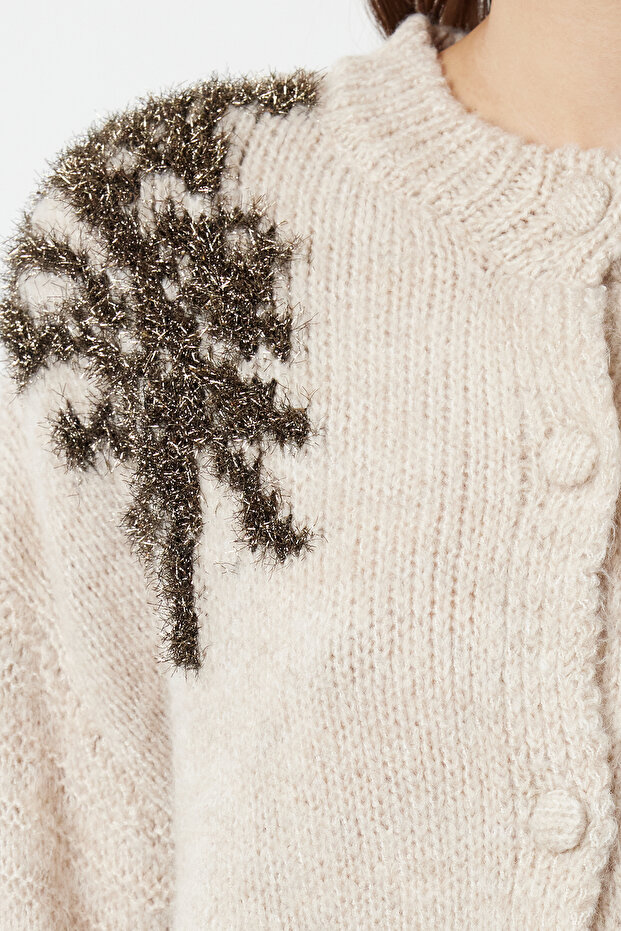 Бежевий м'який светр з вишивкою з блискітками TWOAW25HI00005 - 3