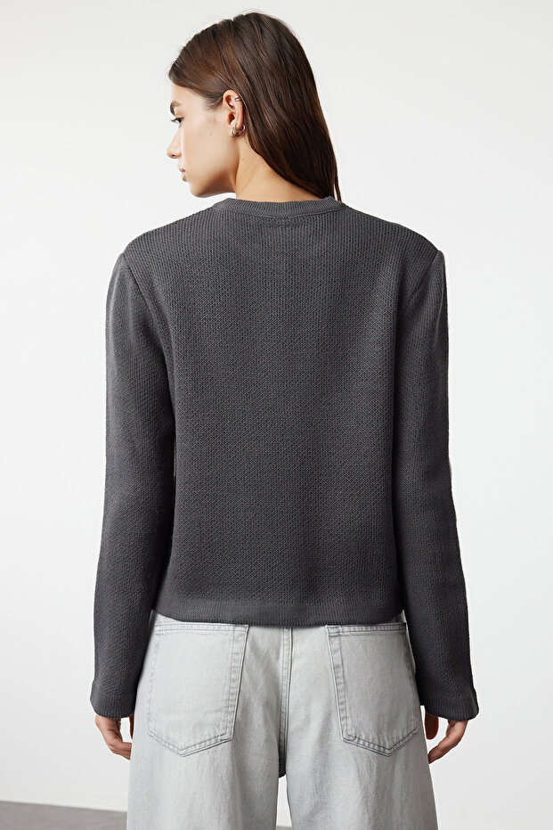 Kardigan z dzianiny antracytowej - wygląd kurtki, Twoaw24Hi00090 - 5