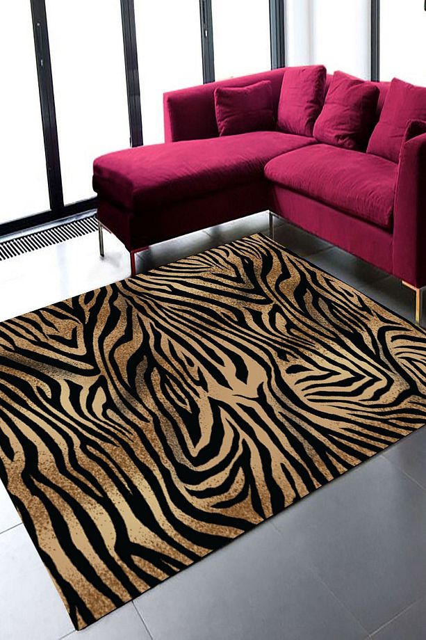 Kahverengi Zebra Desenli Halı (Makinada Yıkanabilir) - CP503 - 1
