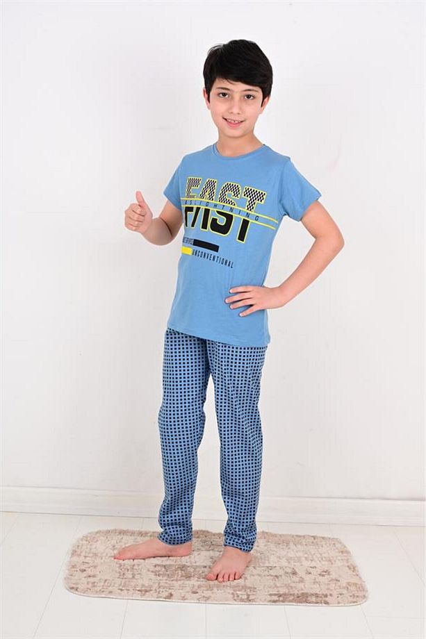 Erkek Çocuk Kısa Kollu Pijama Takımı Fast Model Mavi - 3