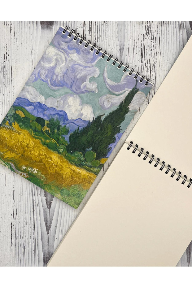 Van Gogh Selvi Ağaçlı Buğday Tarlası Desenli Çizim Defteri 50 Yaprak - 2