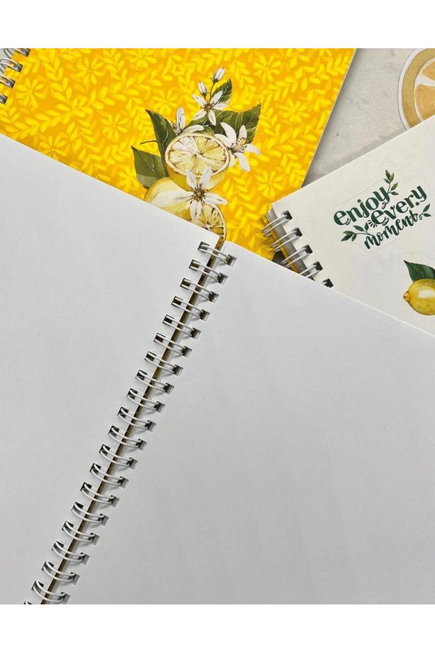 Çizgisiz Limon Çiçekli Spiralli Defter Tek Yaprak Stickerlı - 3