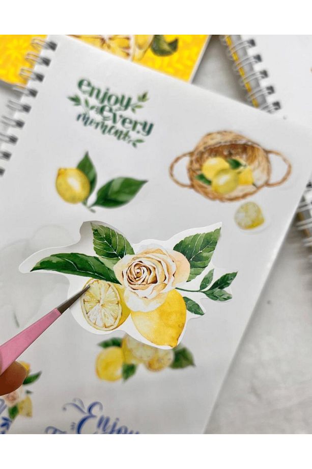 Çizgisiz Limon Çiçekli Spiralli Defter Tek Yaprak Stickerlı - 5