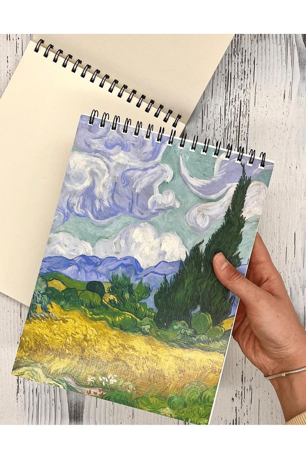 Van Gogh Selvi Ağaçlı Buğday Tarlası Desenli Çizim Defteri 50 Yaprak - 1