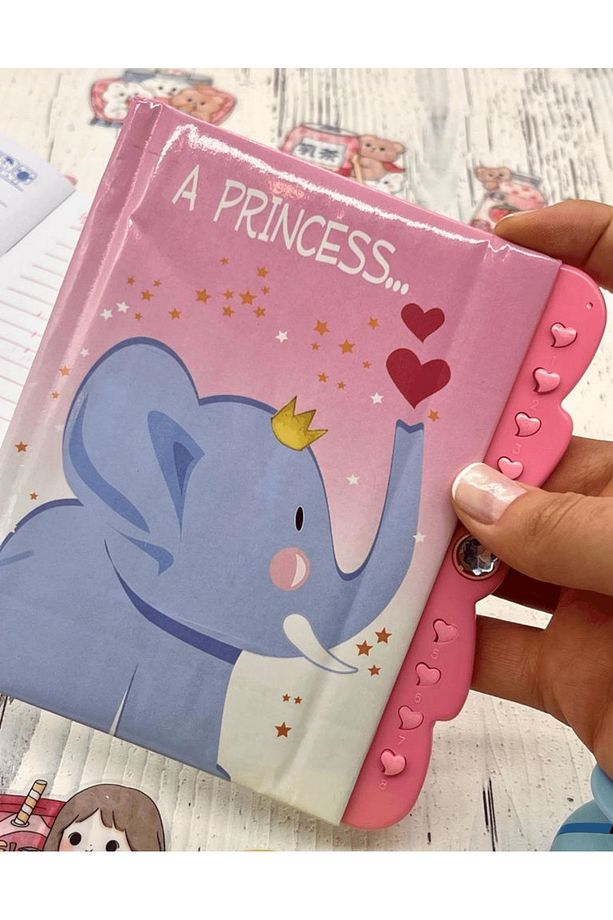 Sevimli Fil Desenli Şifreli Özel Tasarım Defter/ Notebook / Ajanda / Bullet Journal - 6