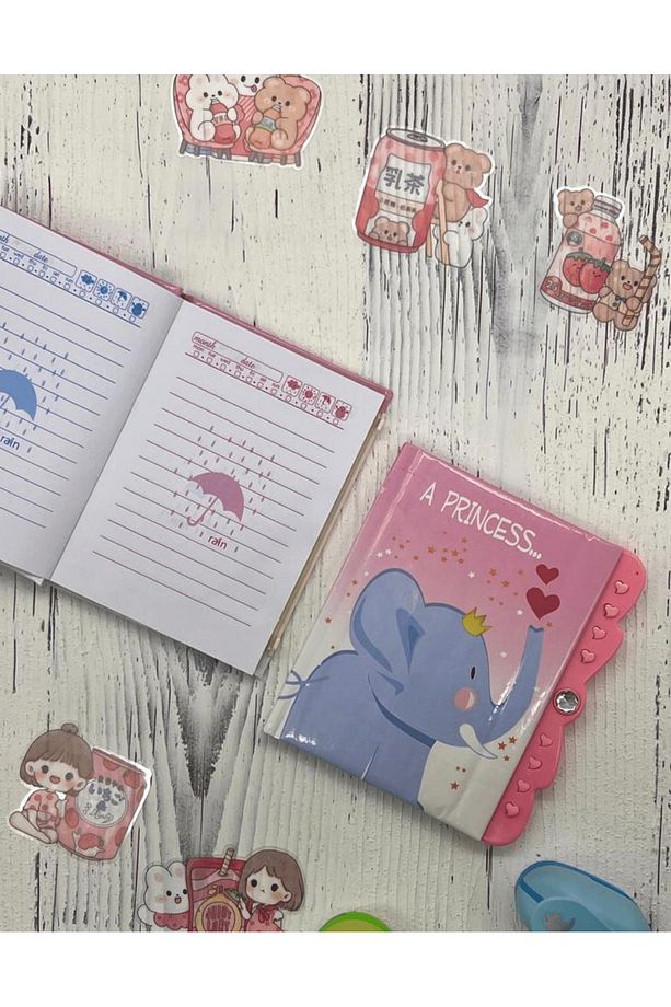 Sevimli Fil Desenli Şifreli Özel Tasarım Defter/ Notebook / Ajanda / Bullet Journal - 2