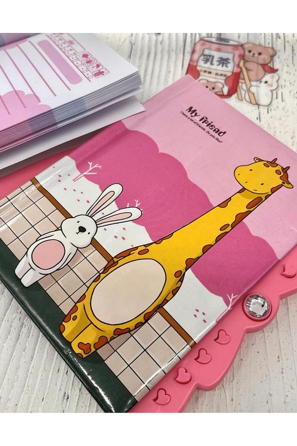 Sevimli Zürafa Desenli Şifreli Özel Tasarım Defter/ Notebook / Ajanda / Bullet Journal - 5