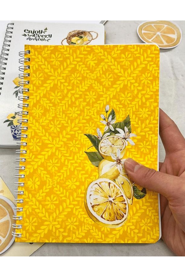 Çizgisiz Limon Çiçekli Spiralli Defter Tek Yaprak Stickerlı - 7