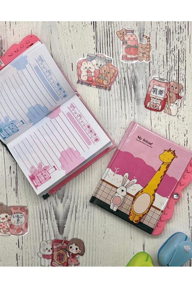 Sevimli Zürafa Desenli Şifreli Özel Tasarım Defter/ Notebook / Ajanda / Bullet Journal - 2