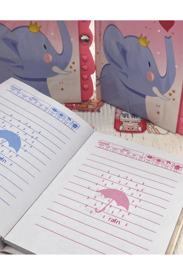 Sevimli Fil Desenli Şifreli Özel Tasarım Defter/ Notebook / Ajanda / Bullet Journal - 3