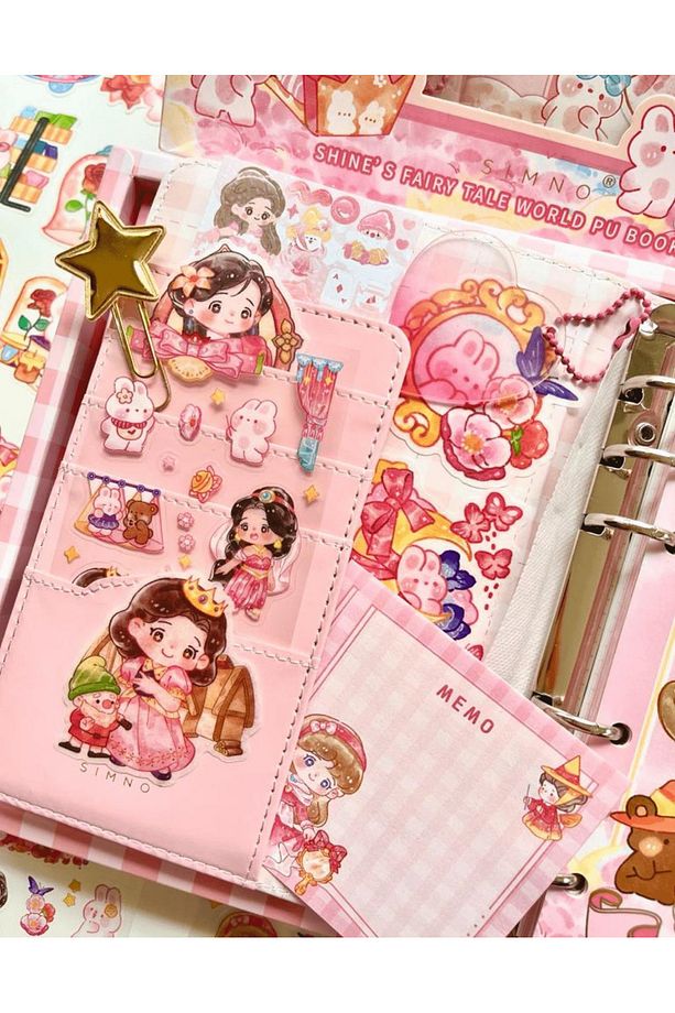Sevimli Kız Pembe Kutu Dopdolu Binder Defter Hediye Seti / Kutu Set / Notebook / Bullet Journal - 3