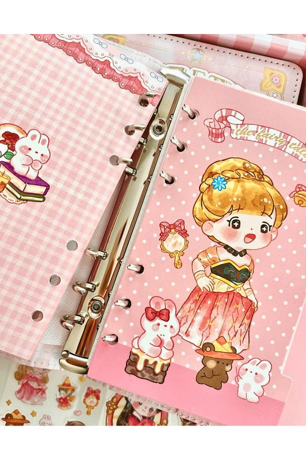 Sevimli Kız Pembe Kutu Dopdolu Binder Defter Hediye Seti / Kutu Set / Notebook / Bullet Journal - 7