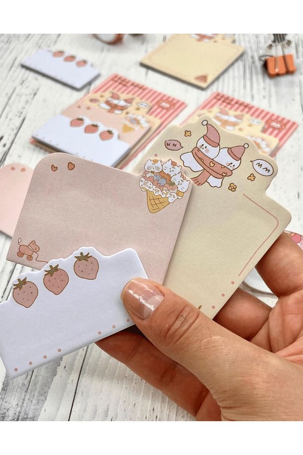 3 Parça Farklı Boyutlarda Pembe Sticky Note Set / Post-it / Bloknot / Not Kağıdı - 3