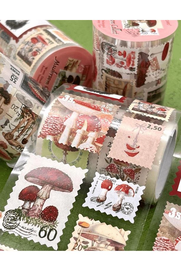 Mantar Temalı Tek Tek Çıkartmalı Pul Washi Bant / Sticker / Çıkartma/Bullet Journal/ Defter Süsleme - 6