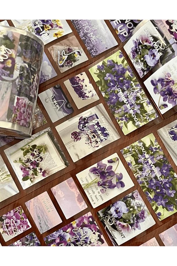 Garden Path Mor Çiçekler Tek Tek Çıkartmalı Pul Washi Bant / Sticker / Çıkartma/Bullet Journal - 2