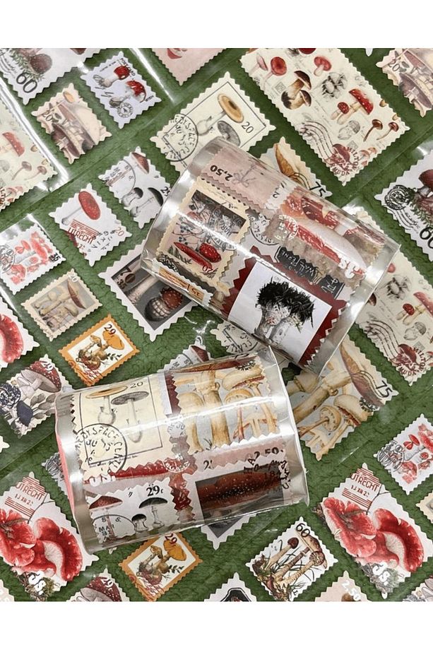 Mantar Temalı Tek Tek Çıkartmalı Pul Washi Bant / Sticker / Çıkartma/Bullet Journal/ Defter Süsleme - 5