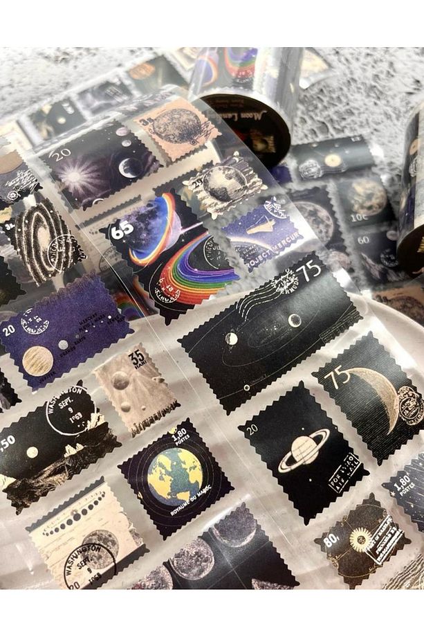 Uzay Temalı Tek Tek Çıkartmalı Pul Washi Bant / Sticker / Çıkartma/Bullet Journal/ Defter Süsleme - 5