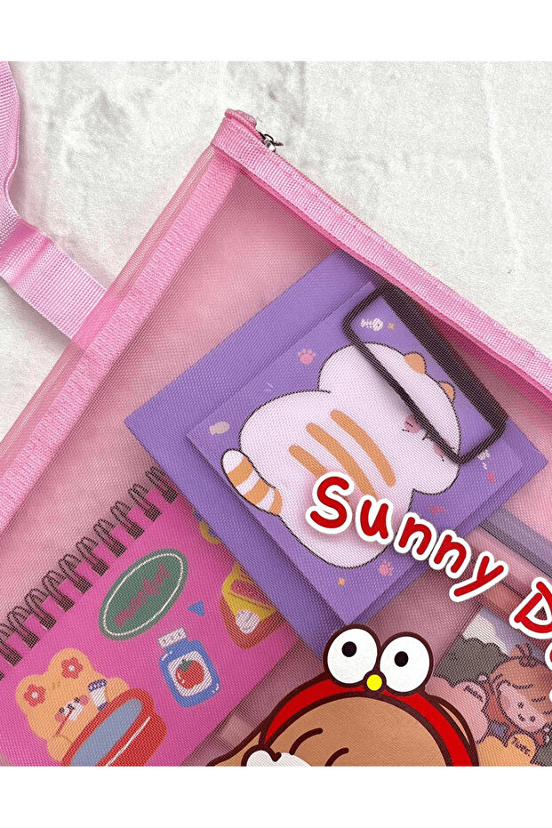Sunny Days Pink A4 Transparent Mesh Bag / Pencil Case / Collector