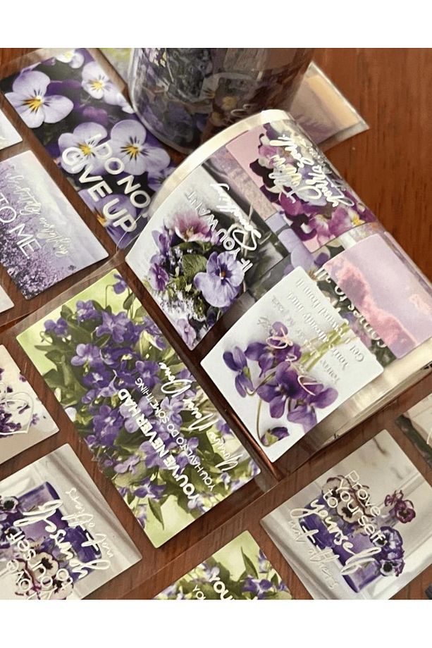 Garden Path Mor Çiçekler Tek Tek Çıkartmalı Pul Washi Bant / Sticker / Çıkartma/Bullet Journal - 6