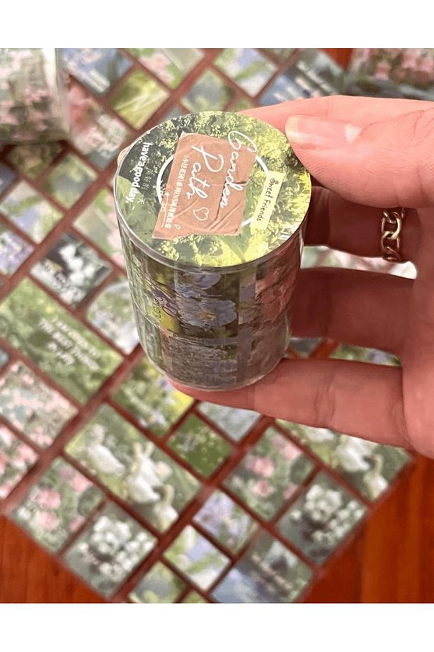 Garden Path Yeşil Çiçekler Tek Tek Çıkartmalı Pul Washi Bant / Sticker / Çıkartma/Bullet Journal - 1