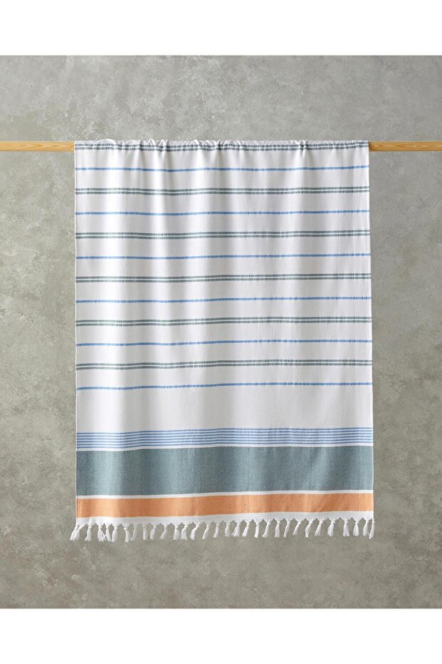 Nossa Cotton Fringed Beach Towel 90x150 cm Ecru-Green-Yellow Ecru