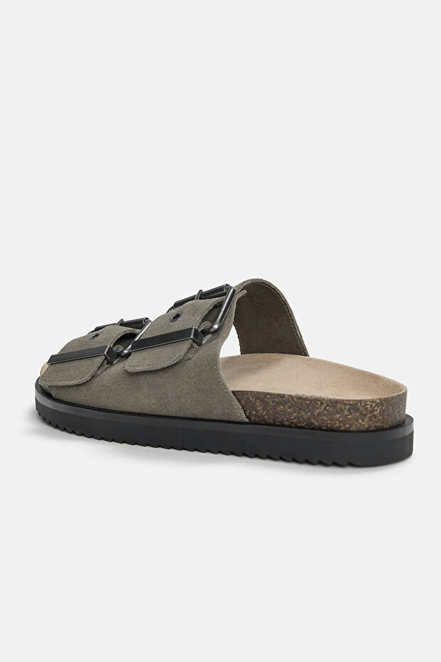 Tokalı düz süet sandalet - 5