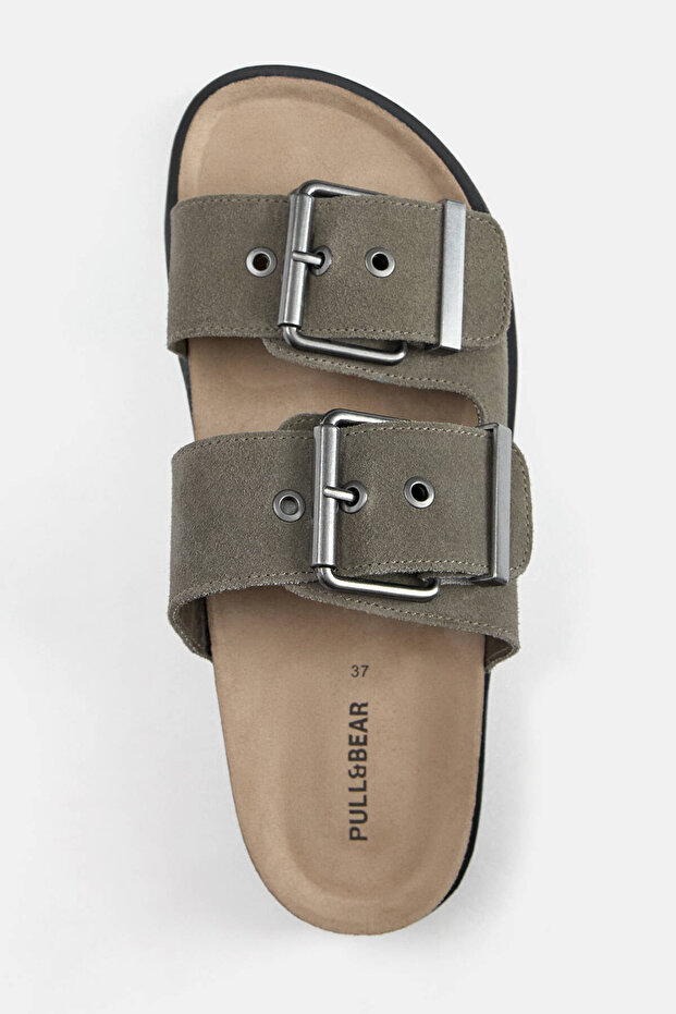 Tokalı düz süet sandalet - 3