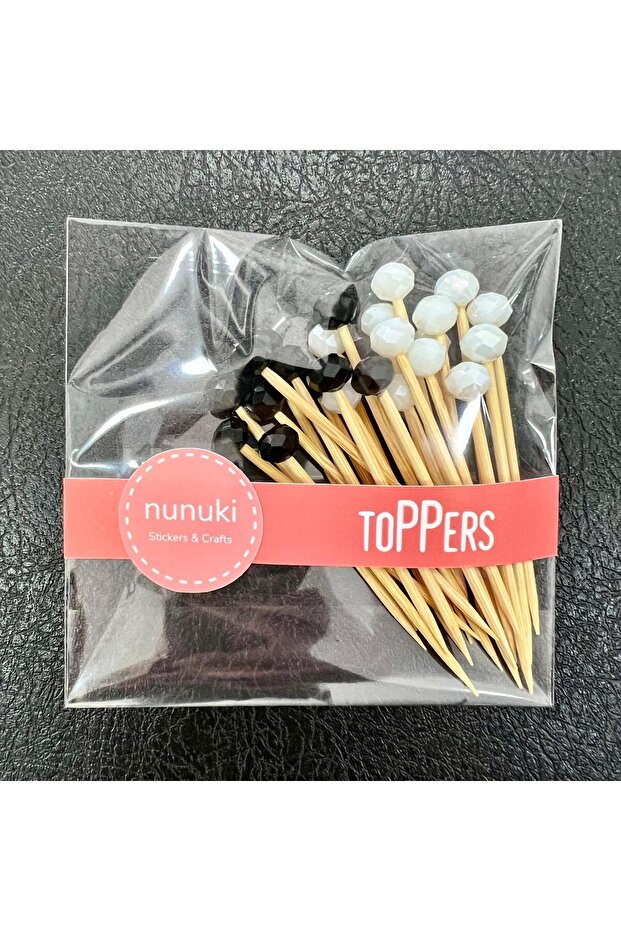 Crystal Beaded Black and White Cocktail Presentation Toothpick 25Pcs 7cm Team Colors Football Fan 0022