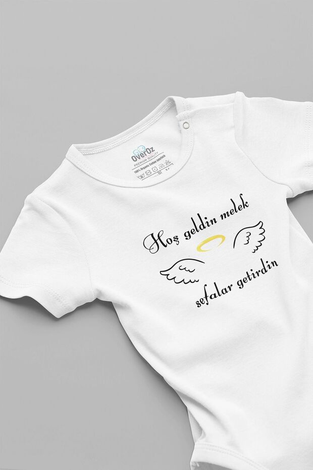 Organic %100 Cotton Welcome Angel Printed Baby Bodysuit Snap-Fastened Bodysuit Romper 5728