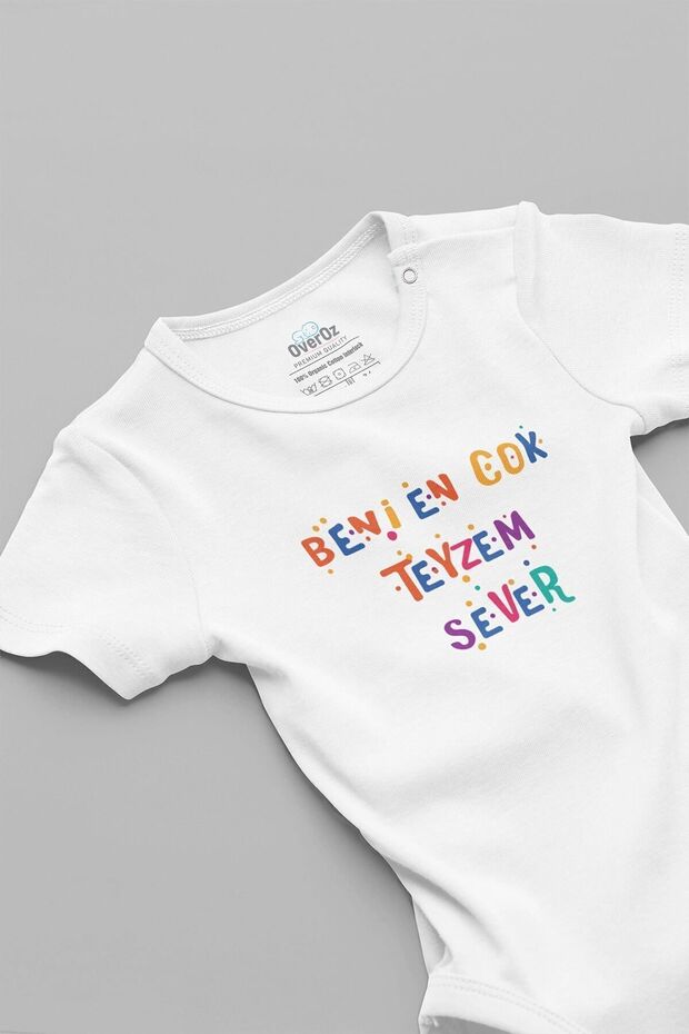 Organic 100% Cotton My Aunt Loves Me Most Printed Short Sleeve Snap Fastener Baby Bodysuit Badi Zıbın 5619
