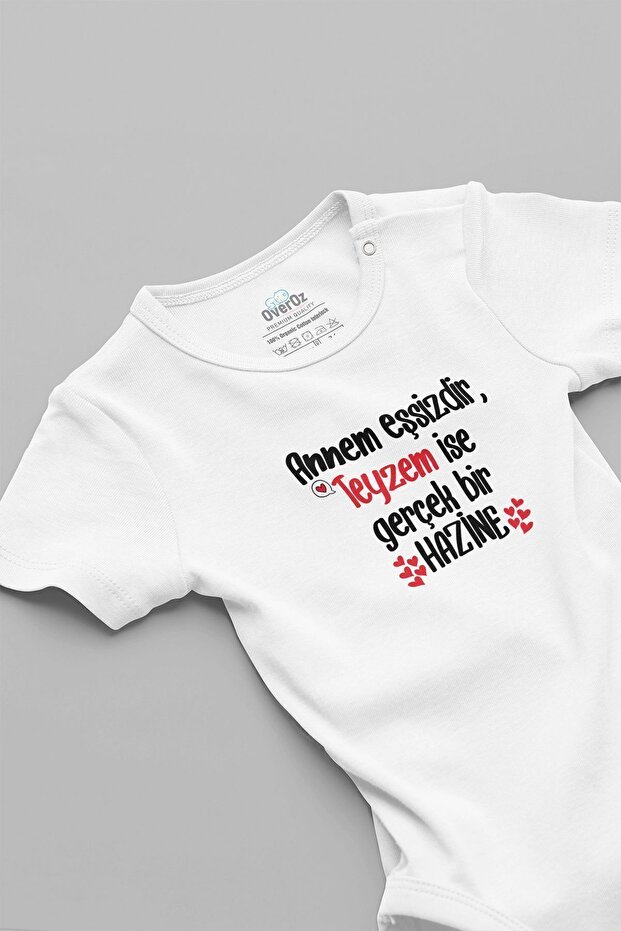 Organic %100 Cotton " My Mom is Unique, My Aunt is a Treasure" Printed Baby Bodysuit with Snap-Fastened Bodysuit 5695