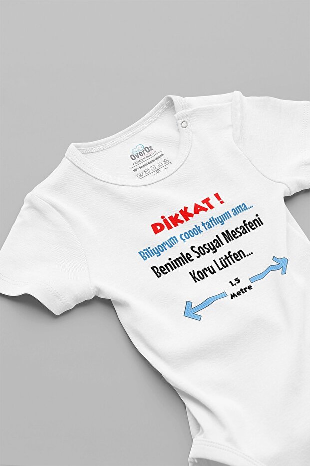 Keep Your Social Distance Please Pandemic Written Baby Bodysuit White Badi Zıbın 5134