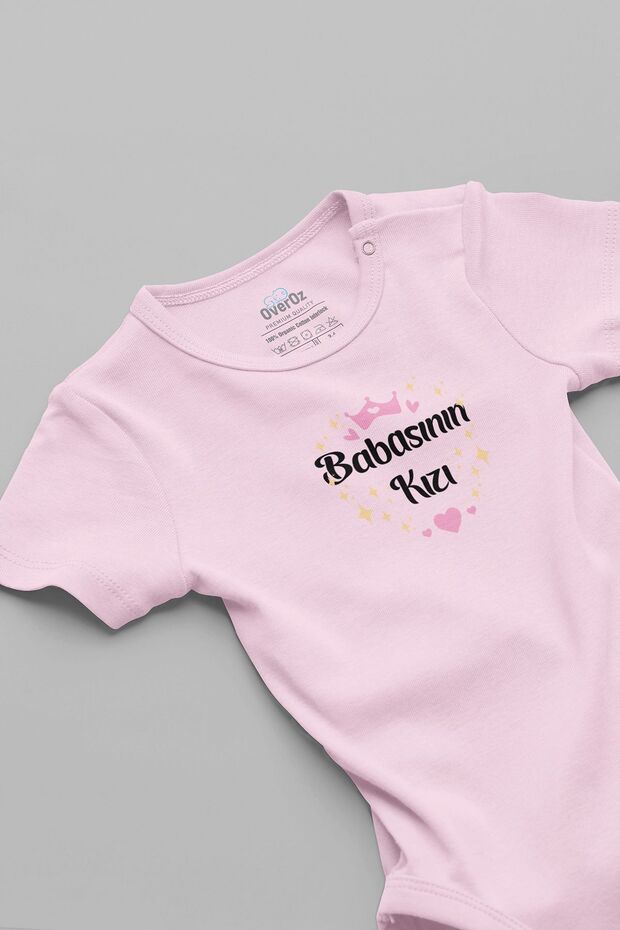 Organik %100 Pamuk Babasının Kızı Pembe Bebek Body Badi Çıtçıtlı Zıbın 5241 - 4