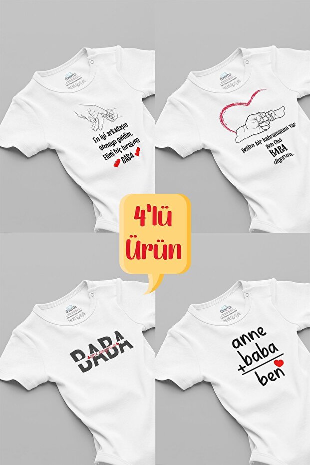 Organic %100 Cotton 4-Piece Baby Bodysuit Set for Dad - Snap-Fastened Bodysuit Set 5000-5175-5176-5638