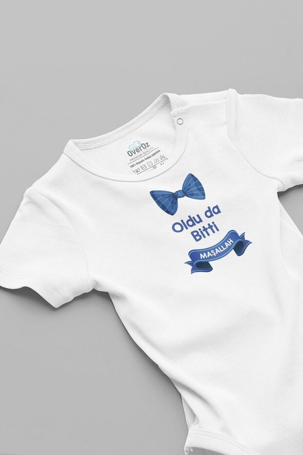 Organic 100% Cotton, It's Over, Mashallah, Circumcision Printed Baby Bodysuit with Snap Fasteners, Bodysuit Jumpsuit 5898