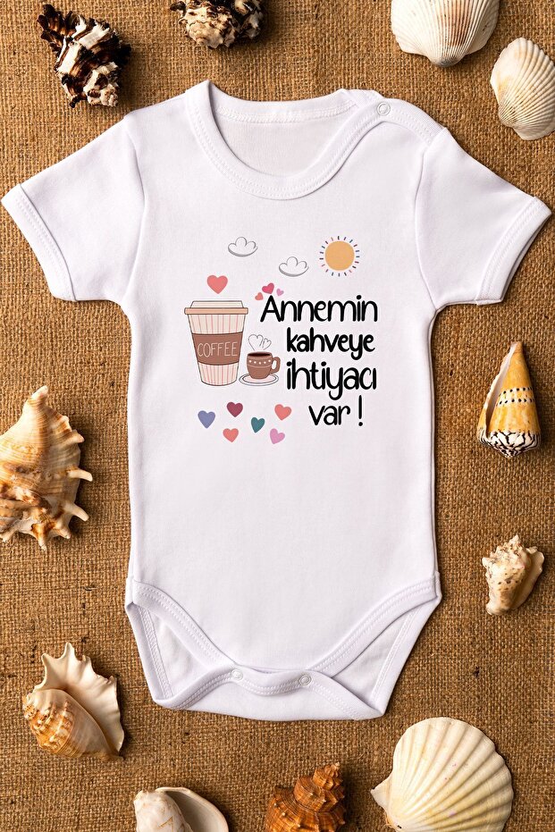 Organic 100% Cotton Mom Needs Coffee Printed Baby Bodysuit with Snap Fasteners Badi Zıbın 5259
