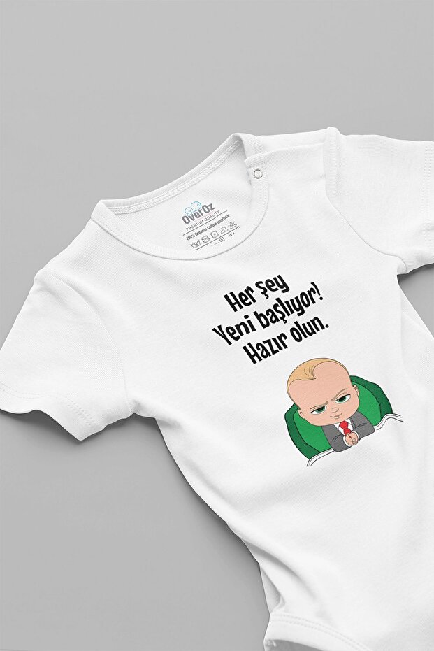 Organic %100 Cotton Boss Baby Everything is Just Beginning Short-Sleeved Baby Bodysuit Snap-Fastened Button Bodysuit 5203