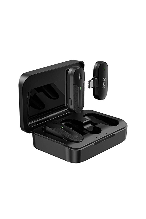 Kablosuz Yaka Mikrofonu Type-C Şarj Portlu Wiwu Wi-WM002 Canlı Yayın Microphone Siyah - 2