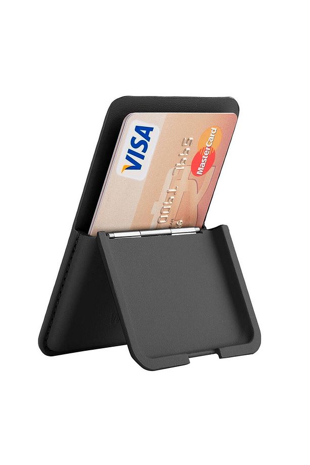 MW-001 Pop-Up Sade Tasarımlı 3 Hazneli PU Magnetik Standlı Kartlık Siyah - 1